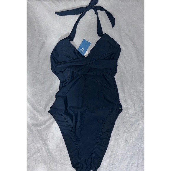 CUPSHE One piece Swimsuit XS One Piece Blue  Bathing Suit Plunge Neck Halter Tie - Picture 1 of 6